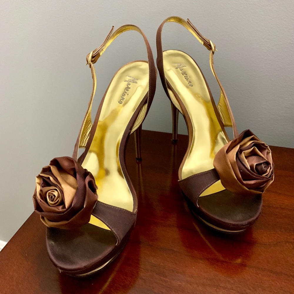 Satin Brown Gold PMIRIS MARCIANO PUMPS SANDALS 8.5